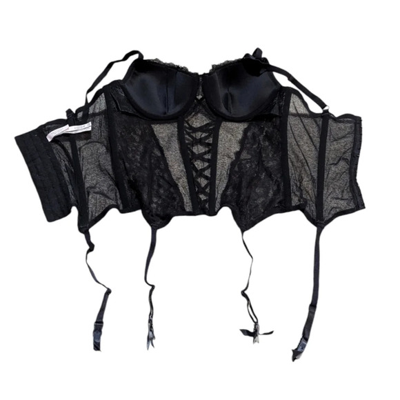 Victoria's Secret Very Sexy Lace Up Corset Bustier Top with Garters Coquette L - Picture 2 of 6